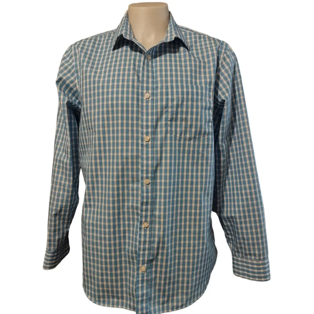 Banana Republic Shirt Mens XL Plaid Blue Non Iron Slim Fit Long Sleeve Button Up
